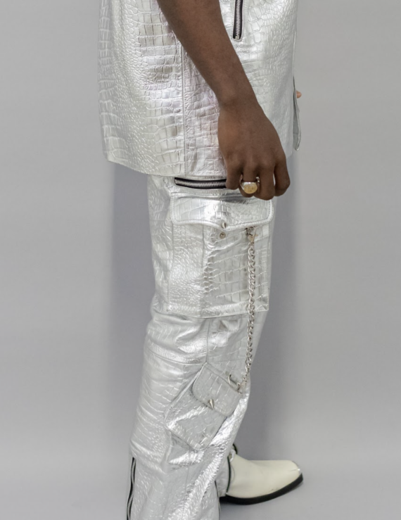 Premium croc embossed Metallic leather cargo pants