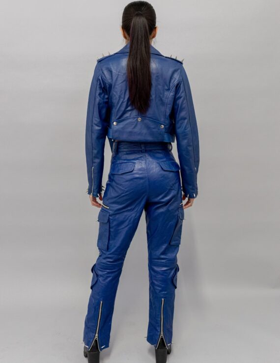 Premium blue leather cargo pants