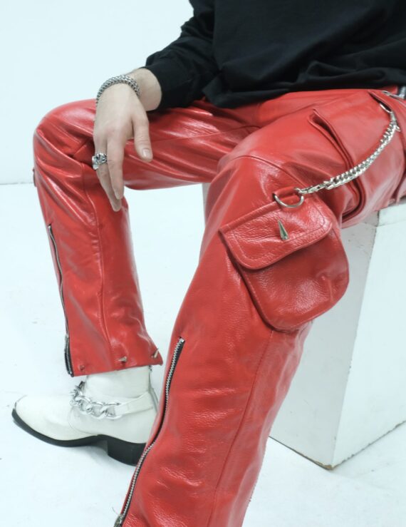 Red leather Cargo Pants