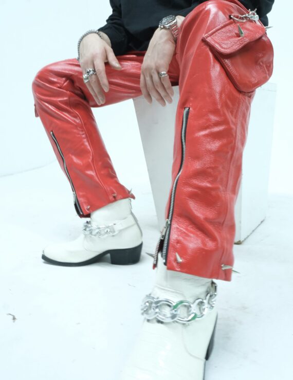 Red leather Cargo Pants
